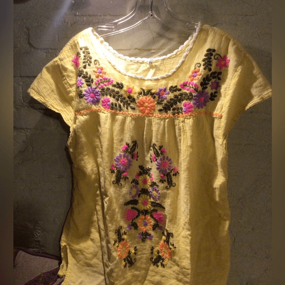 NEW! Boho Vintage Floral Embroidered Yellow Top